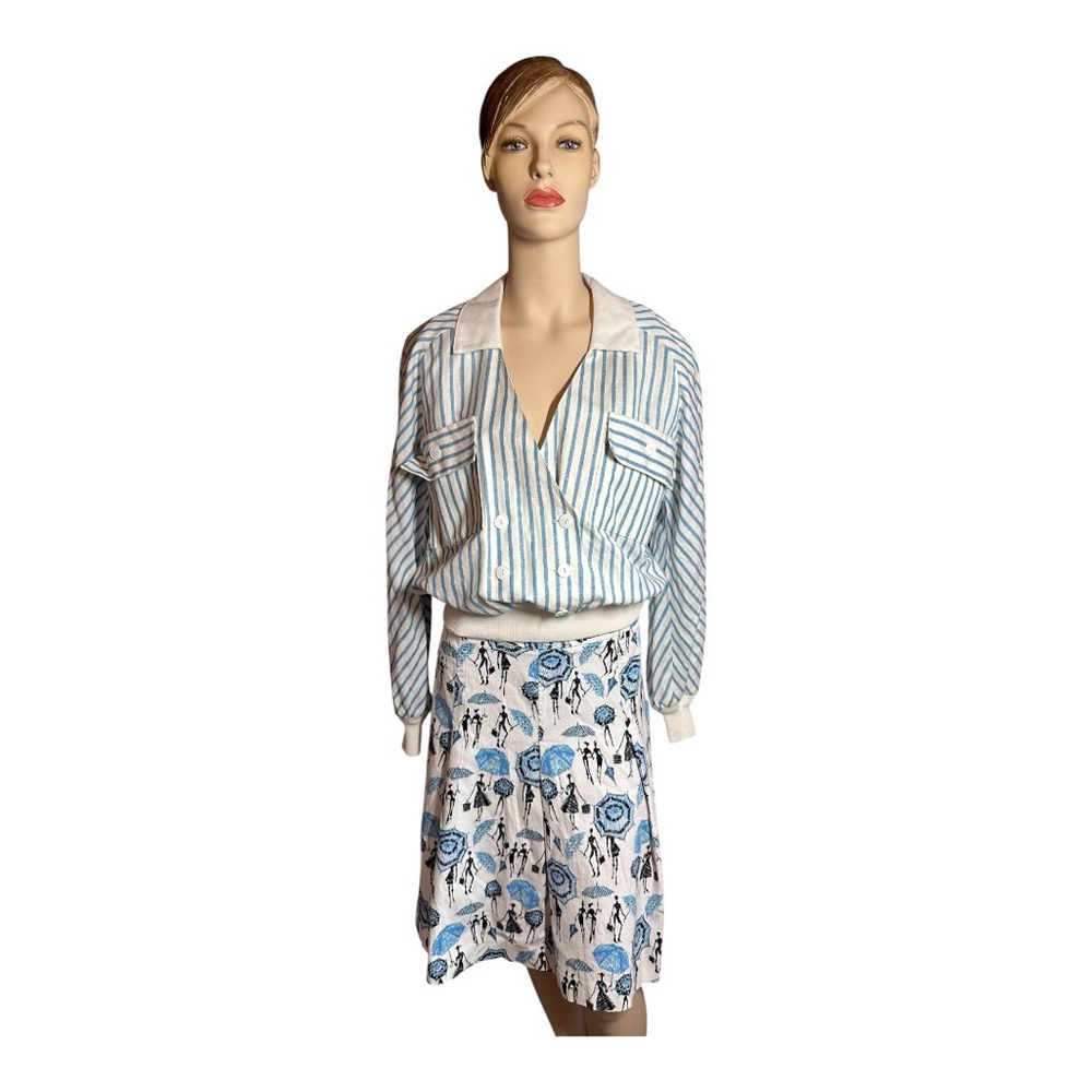 G Essentials Retro Umbrella A-Line Skirt in Blue and White, Size‎ 14 (215)